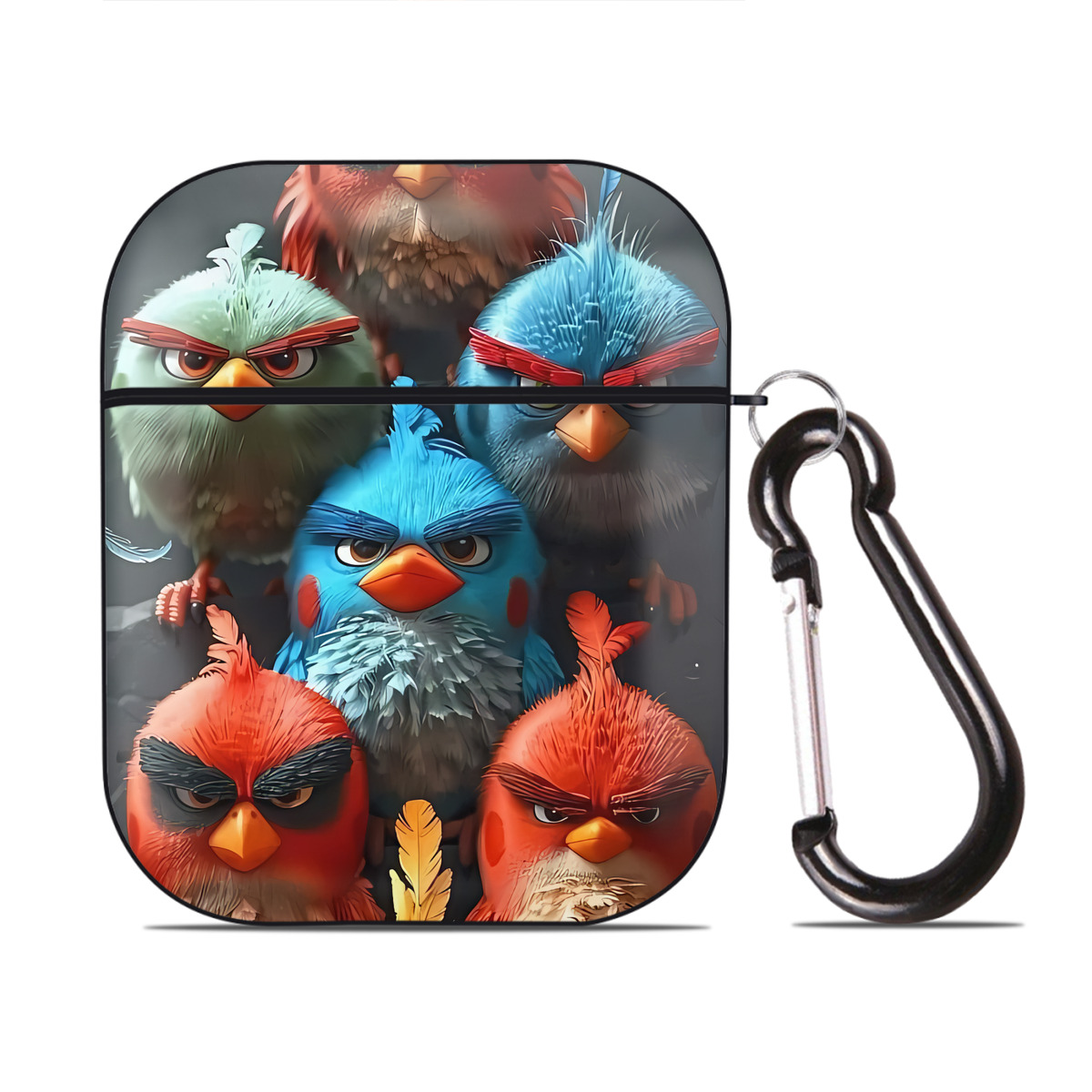 （画像用） Angry Birds アングリーバード AirPods 第2世代保護ケース ハードシェル ブラック 耐衝撃・防指紋・カラビナ付き