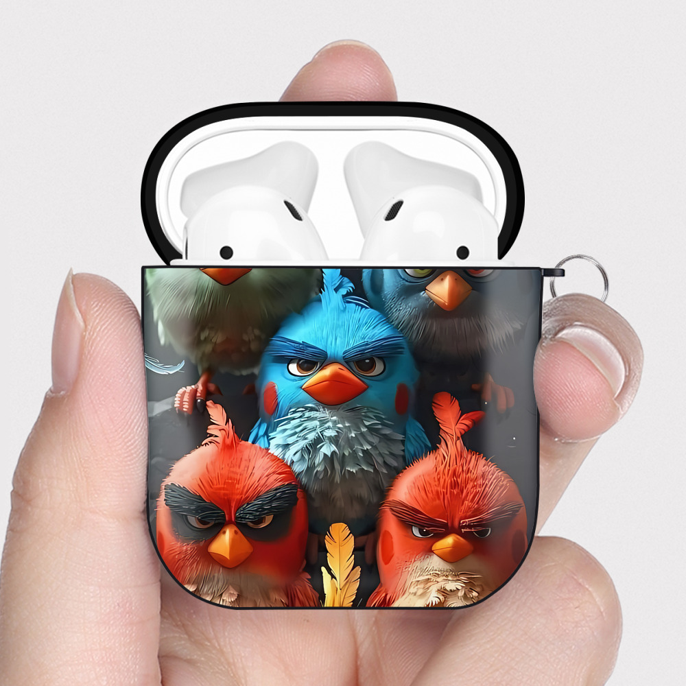 （画像用） Angry Birds アングリーバード AirPods 第2世代保護ケース ハードシェル ブラック 耐衝撃・防指紋・カラビナ付き