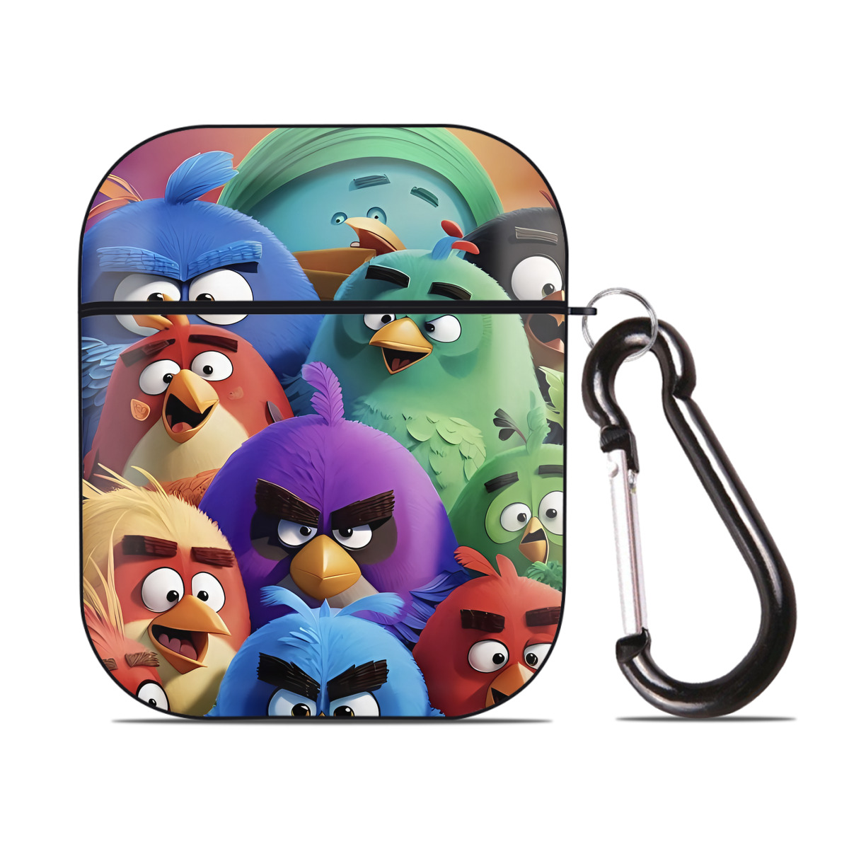 （画像用） Angry Birds アングリーバード AirPods 第2世代保護ケース ハードシェル ブラック 耐衝撃・防指紋・カラビナ付き