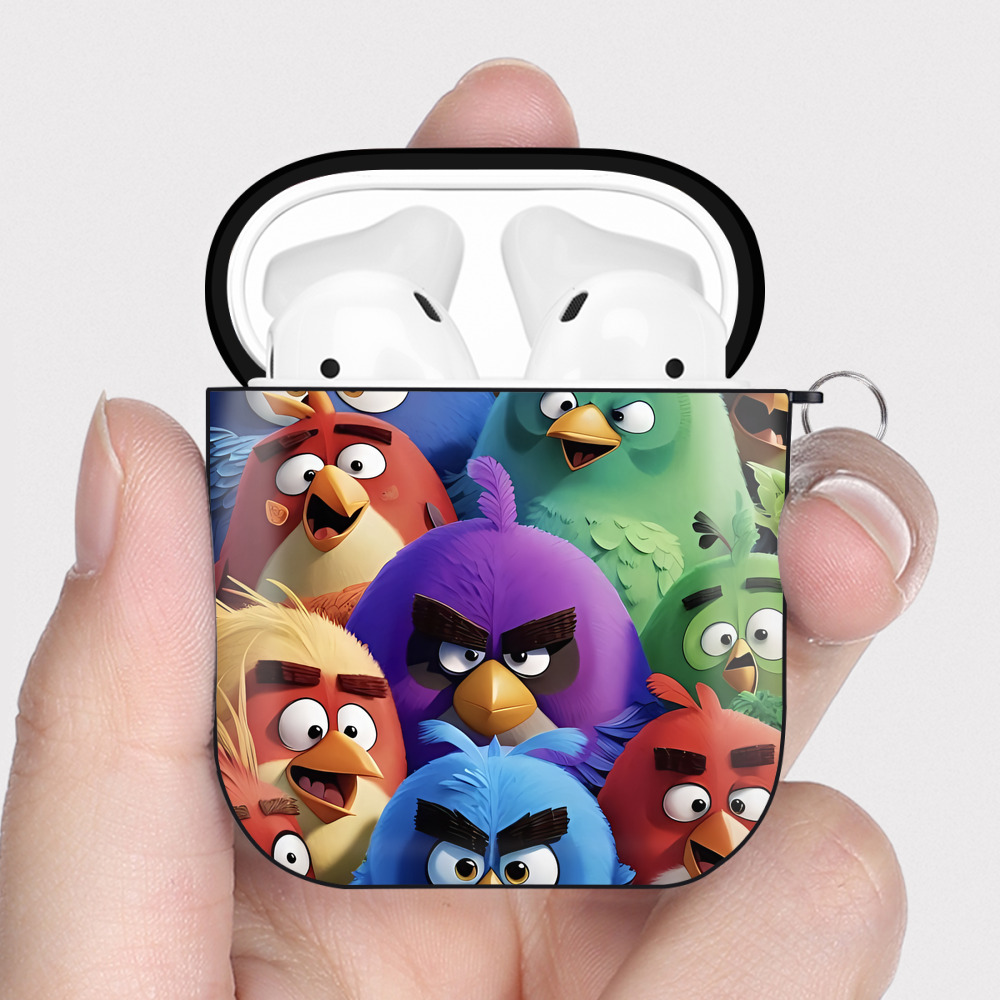 （画像用） Angry Birds アングリーバード AirPods 第2世代保護ケース ハードシェル ブラック 耐衝撃・防指紋・カラビナ付き