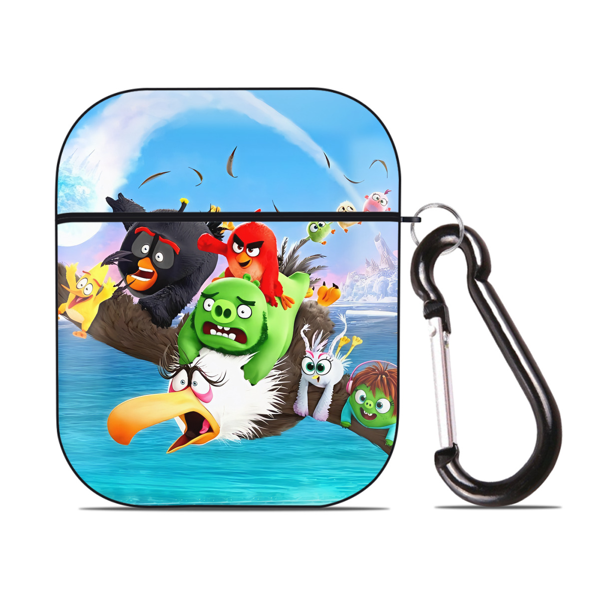（画像用） Angry Birds アングリーバード AirPods 第2世代保護ケース ハードシェル ブラック 耐衝撃・防指紋・カラビナ付き