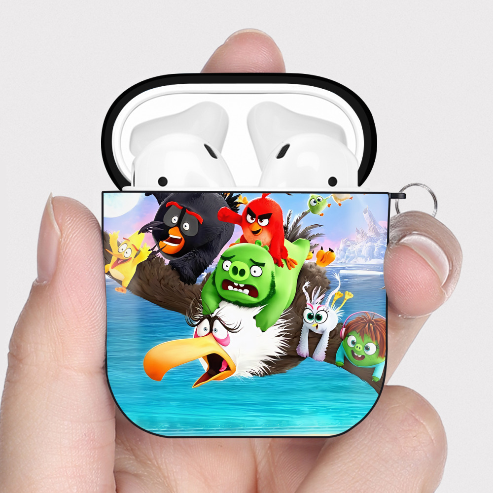 （画像用） Angry Birds アングリーバード AirPods 第2世代保護ケース ハードシェル ブラック 耐衝撃・防指紋・カラビナ付き