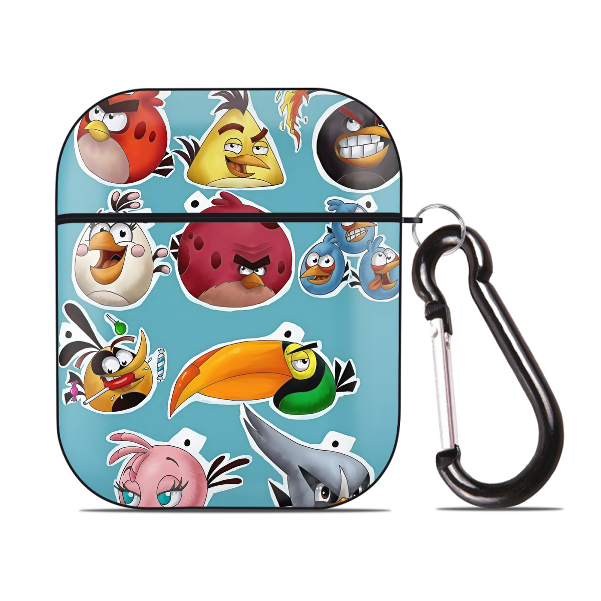 （画像用） Angry Birds アングリーバード AirPods 第2世代保護ケース ハードシェル ブラック 耐衝撃・防指紋・カラビナ付き