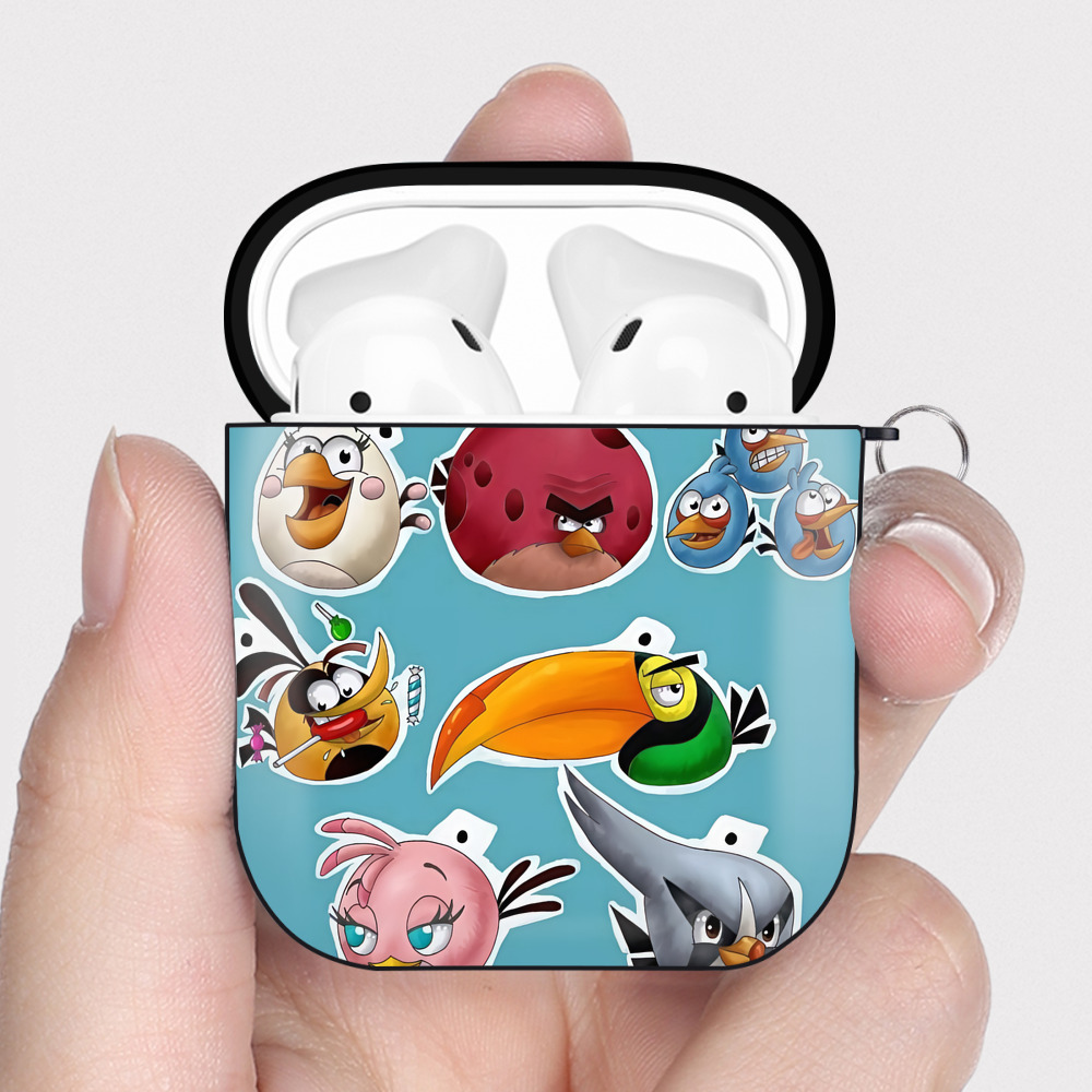 （画像用） Angry Birds アングリーバード AirPods 第2世代保護ケース ハードシェル ブラック 耐衝撃・防指紋・カラビナ付き
