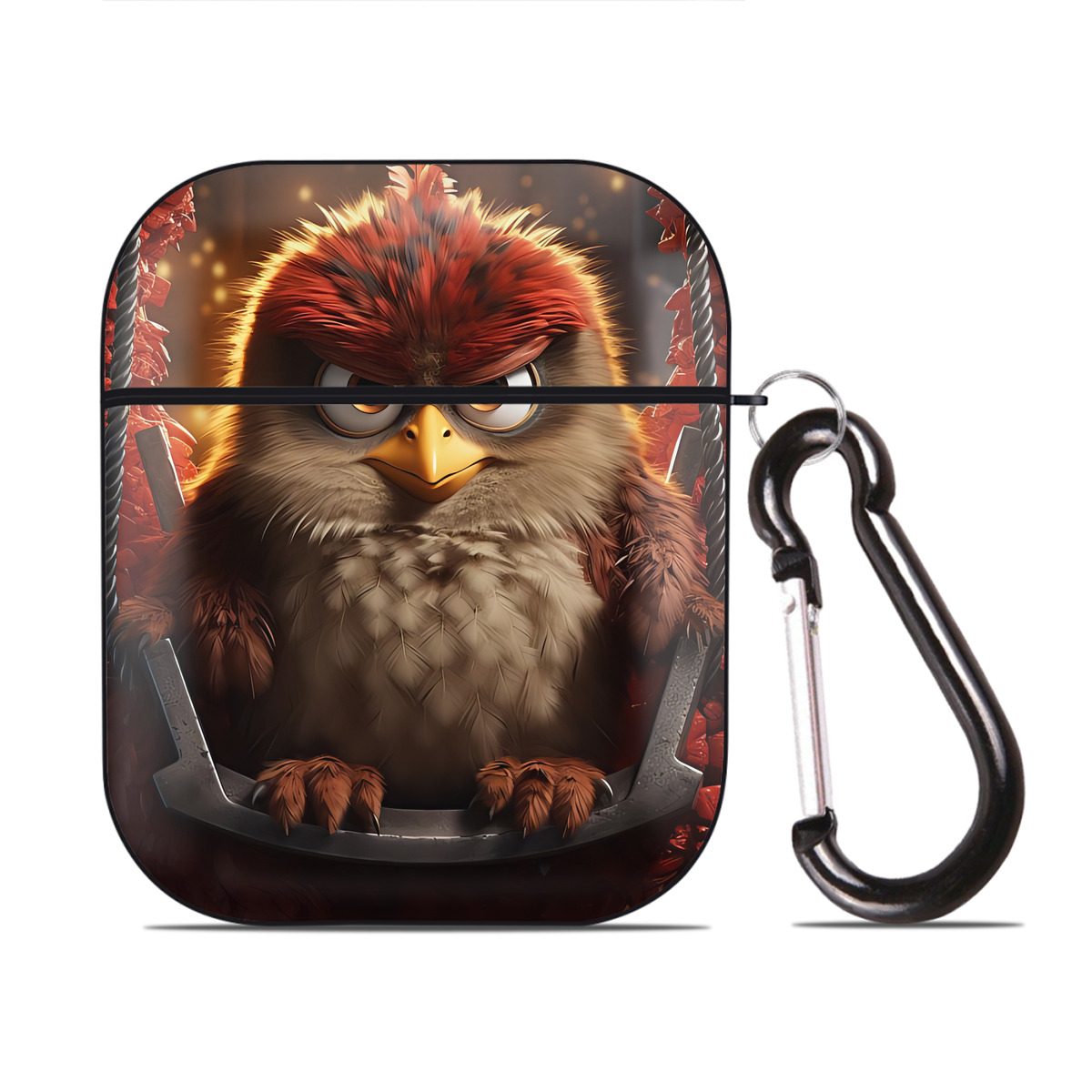 （画像用） Angry Birds アングリーバード AirPods 第2世代保護ケース ハードシェル ブラック 耐衝撃・防指紋・カラビナ付き