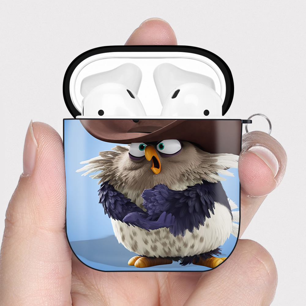 （画像用） Angry Birds アングリーバード AirPods 第2世代保護ケース ハードシェル ブラック 耐衝撃・防指紋・カラビナ付き