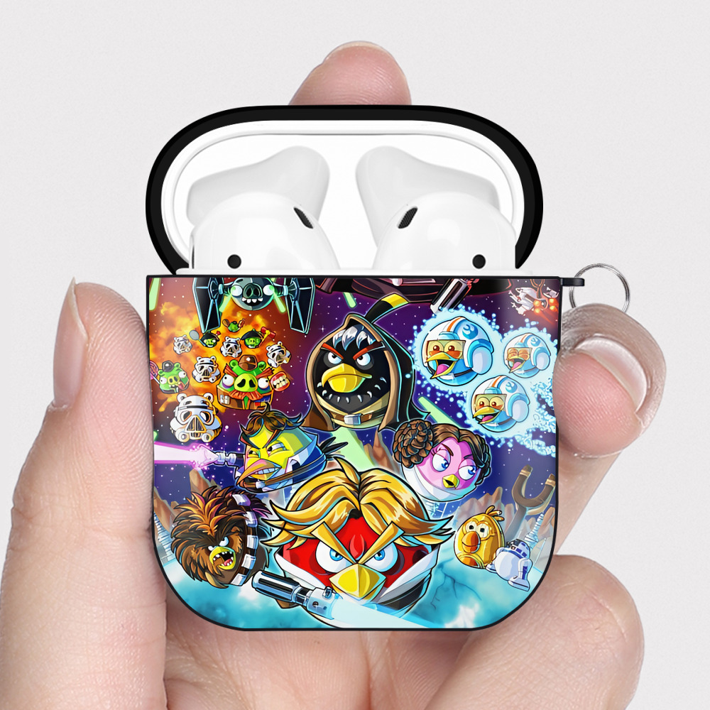 （画像用） Angry Birds アングリーバード AirPods 第2世代保護ケース ハードシェル ブラック 耐衝撃・防指紋・カラビナ付き
