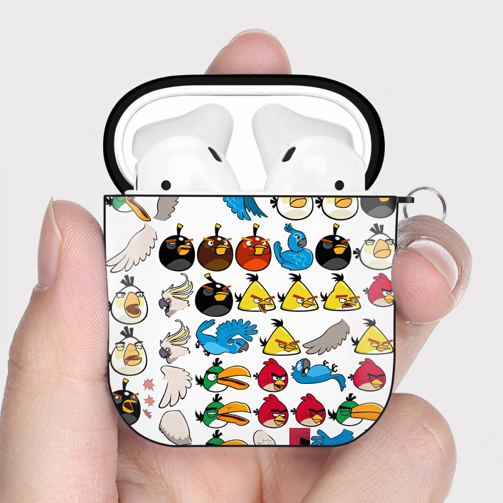 （画像用） Angry Birds アングリーバード AirPods 第2世代保護ケース ハードシェル ブラック 耐衝撃・防指紋・カラビナ付き