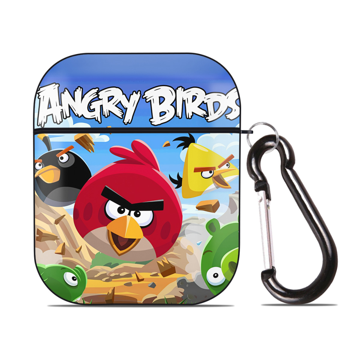 （画像用） Angry Birds アングリーバード AirPods 第2世代保護ケース ハードシェル ブラック 耐衝撃・防指紋・カラビナ付き