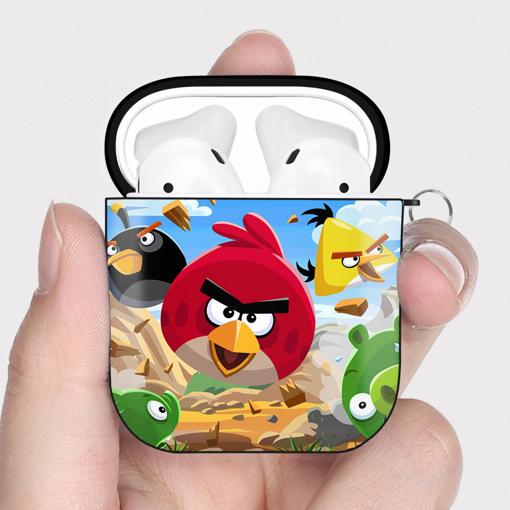 （画像用） Angry Birds アングリーバード AirPods 第2世代保護ケース ハードシェル ブラック 耐衝撃・防指紋・カラビナ付き