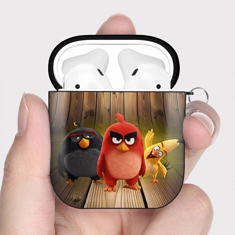 （画像用） Angry Birds アングリーバード AirPods 第2世代保護ケース ハードシェル ブラック 耐衝撃・防指紋・カラビナ付き