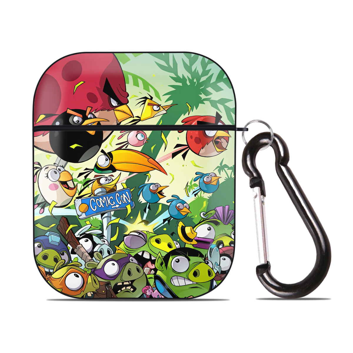 （画像用） Angry Birds アングリーバード AirPods 第2世代保護ケース ハードシェル ブラック 耐衝撃・防指紋・カラビナ付き