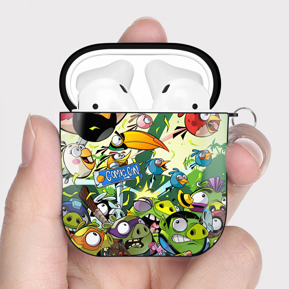 （画像用） Angry Birds アングリーバード AirPods 第2世代保護ケース ハードシェル ブラック 耐衝撃・防指紋・カラビナ付き