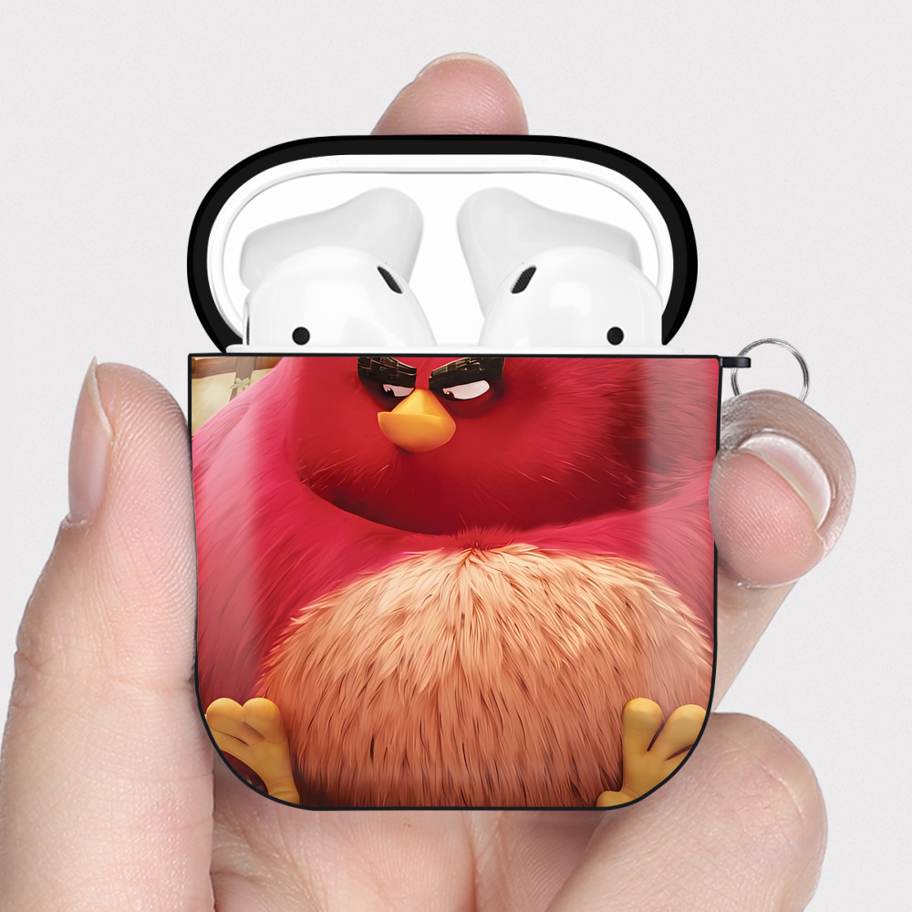（画像用） Angry Birds アングリーバード AirPods 第2世代保護ケース ハードシェル ブラック 耐衝撃・防指紋・カラビナ付き