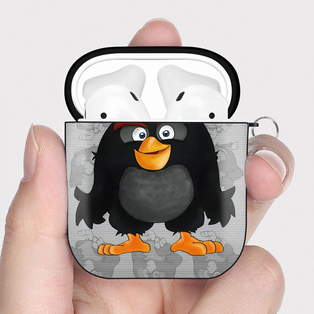 （画像用） Angry Birds アングリーバード AirPods 第2世代保護ケース ハードシェル ブラック 耐衝撃・防指紋・カラビナ付き
