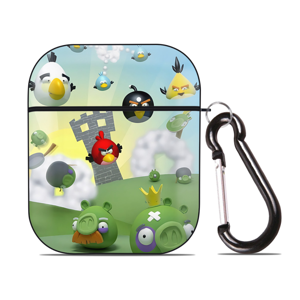 （画像用） Angry Birds アングリーバード AirPods 第2世代保護ケース ハードシェル ブラック 耐衝撃・防指紋・カラビナ付き