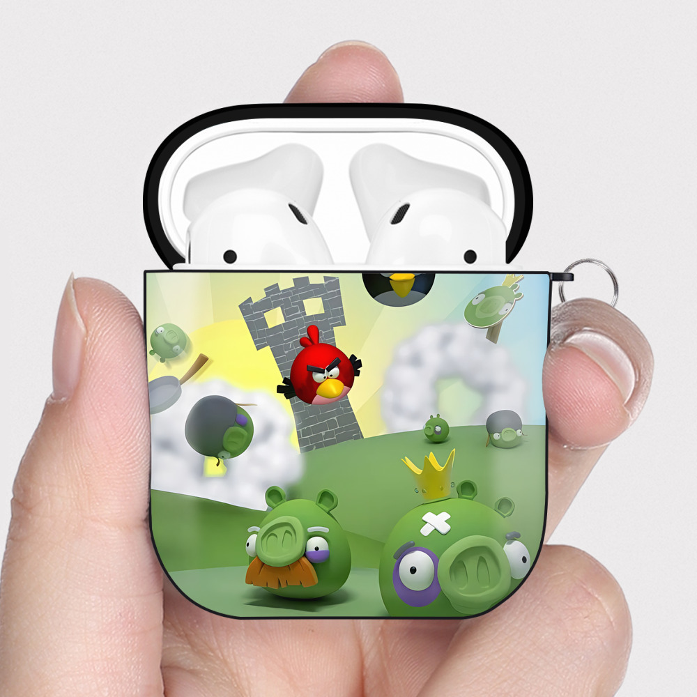 （画像用） Angry Birds アングリーバード AirPods 第2世代保護ケース ハードシェル ブラック 耐衝撃・防指紋・カラビナ付き