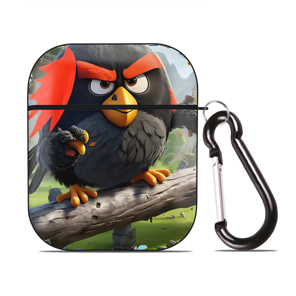 （画像用） Angry Birds アングリーバード AirPods 第2世代保護ケース ハードシェル ブラック 耐衝撃・防指紋・カラビナ付き