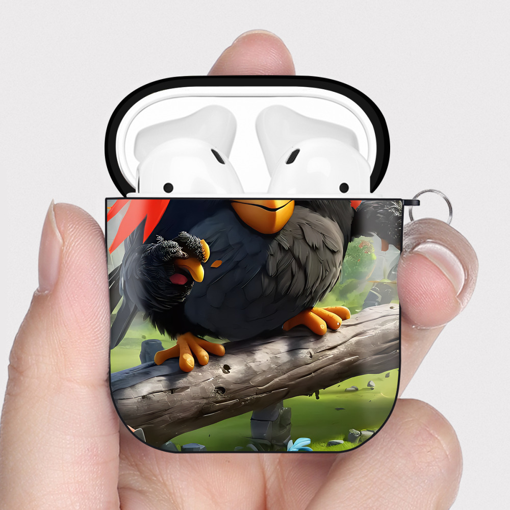 （画像用） Angry Birds アングリーバード AirPods 第2世代保護ケース ハードシェル ブラック 耐衝撃・防指紋・カラビナ付き