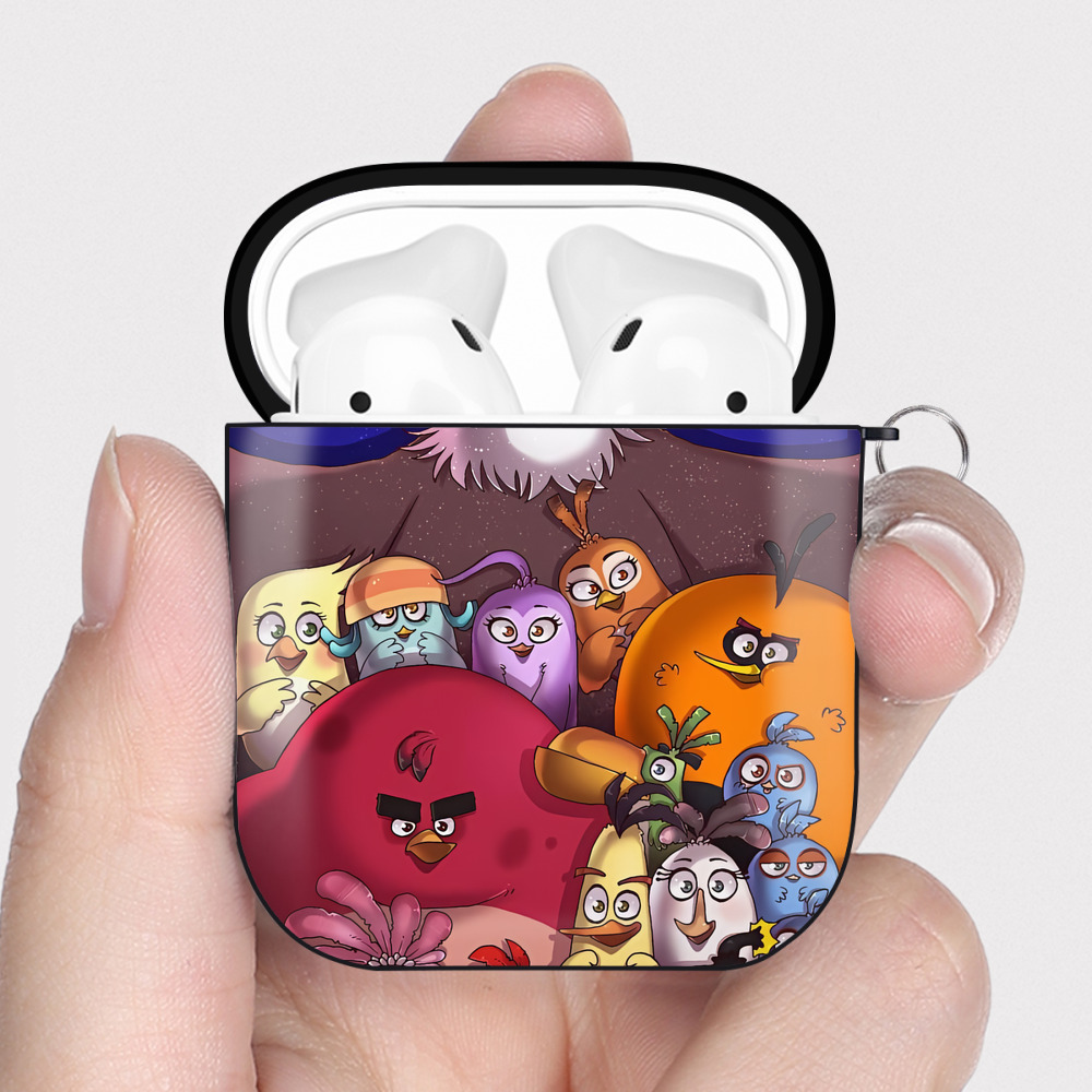 （画像用） Angry Birds アングリーバード AirPods 第2世代保護ケース ハードシェル ブラック 耐衝撃・防指紋・カラビナ付き