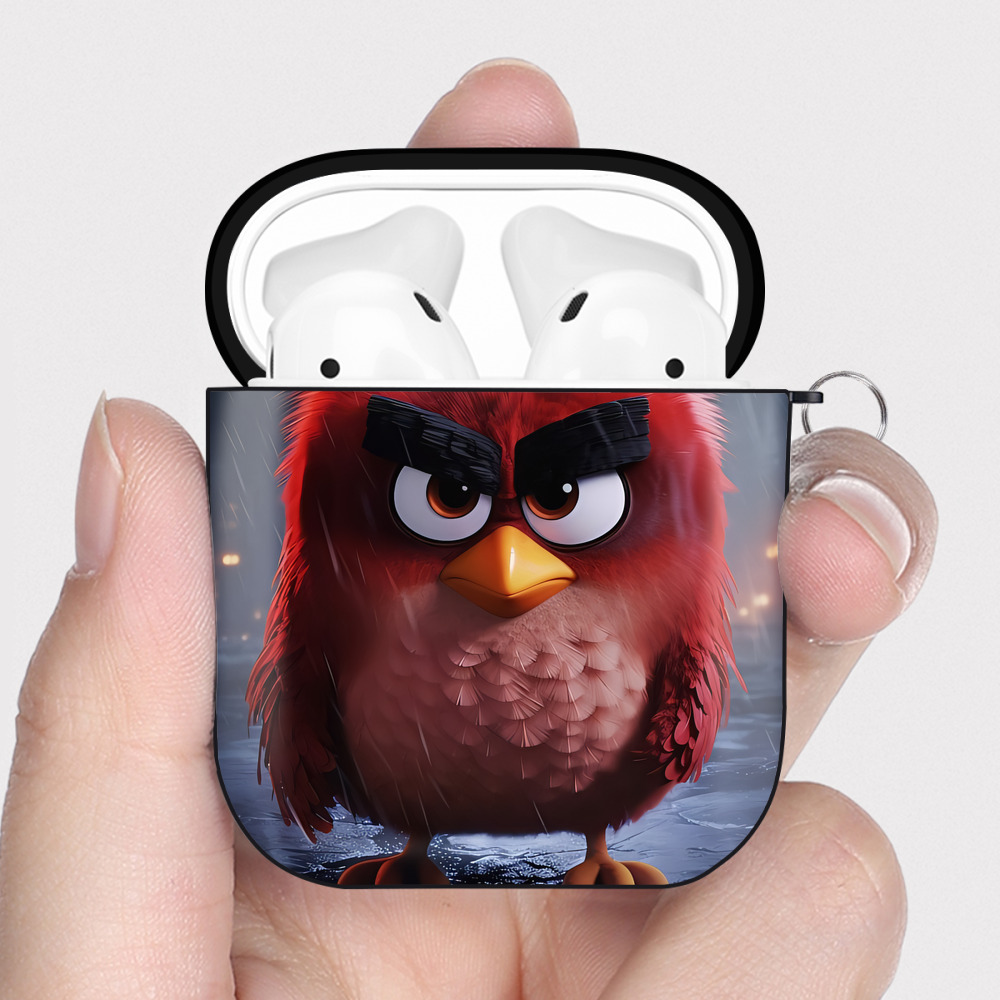 （画像用） Angry Birds アングリーバード AirPods 第2世代保護ケース ハードシェル ブラック 耐衝撃・防指紋・カラビナ付き