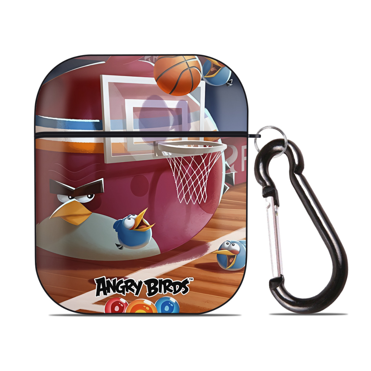（画像用） Angry Birds アングリーバード AirPods 第2世代保護ケース ハードシェル ブラック 耐衝撃・防指紋・カラビナ付き