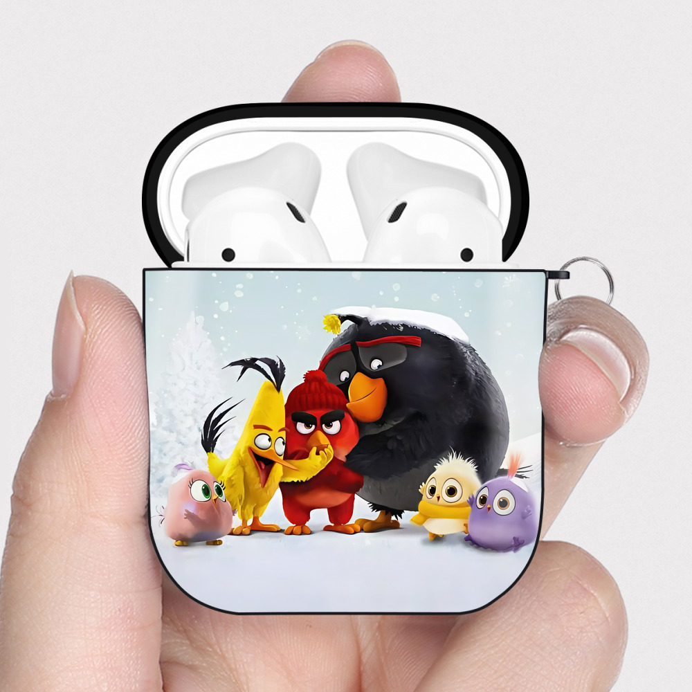 （画像用） Angry Birds アングリーバード AirPods 第2世代保護ケース ハードシェル ブラック 耐衝撃・防指紋・カラビナ付き
