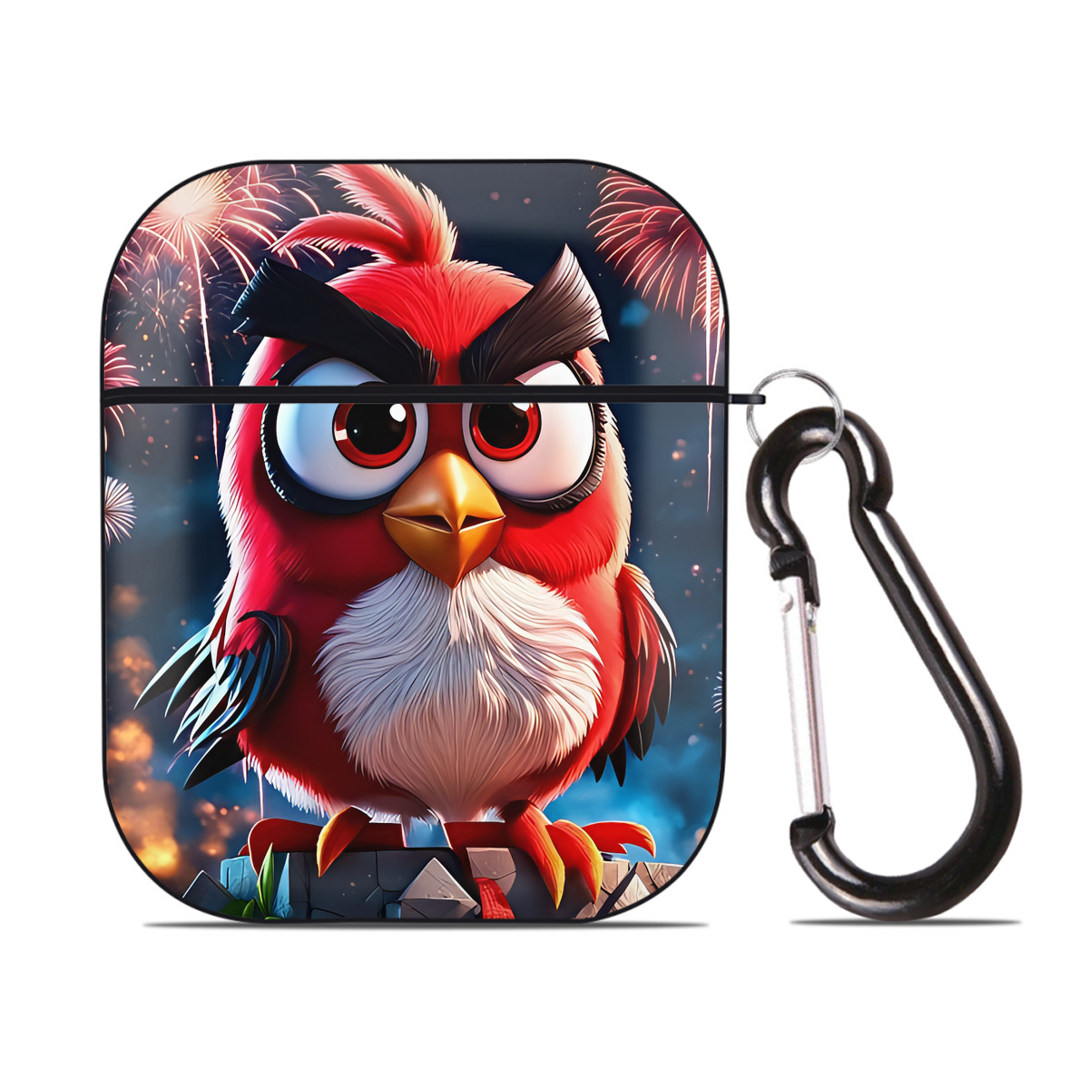 （画像用） Angry Birds アングリーバード AirPods 第2世代保護ケース ハードシェル ブラック 耐衝撃・防指紋・カラビナ付き