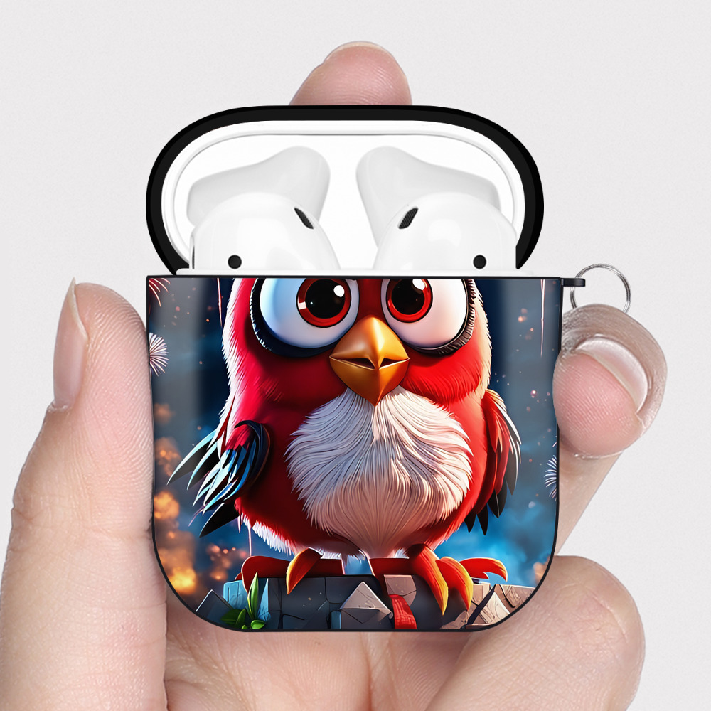 （画像用） Angry Birds アングリーバード AirPods 第2世代保護ケース ハードシェル ブラック 耐衝撃・防指紋・カラビナ付き