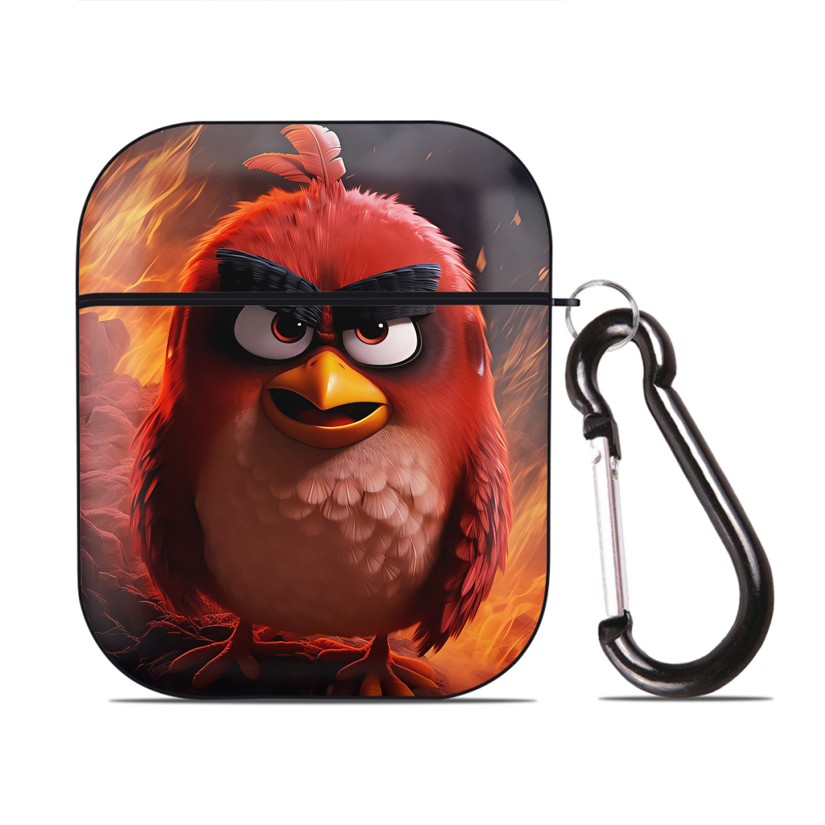 （画像用） Angry Birds アングリーバード AirPods 第2世代保護ケース ハードシェル ブラック 耐衝撃・防指紋・カラビナ付き