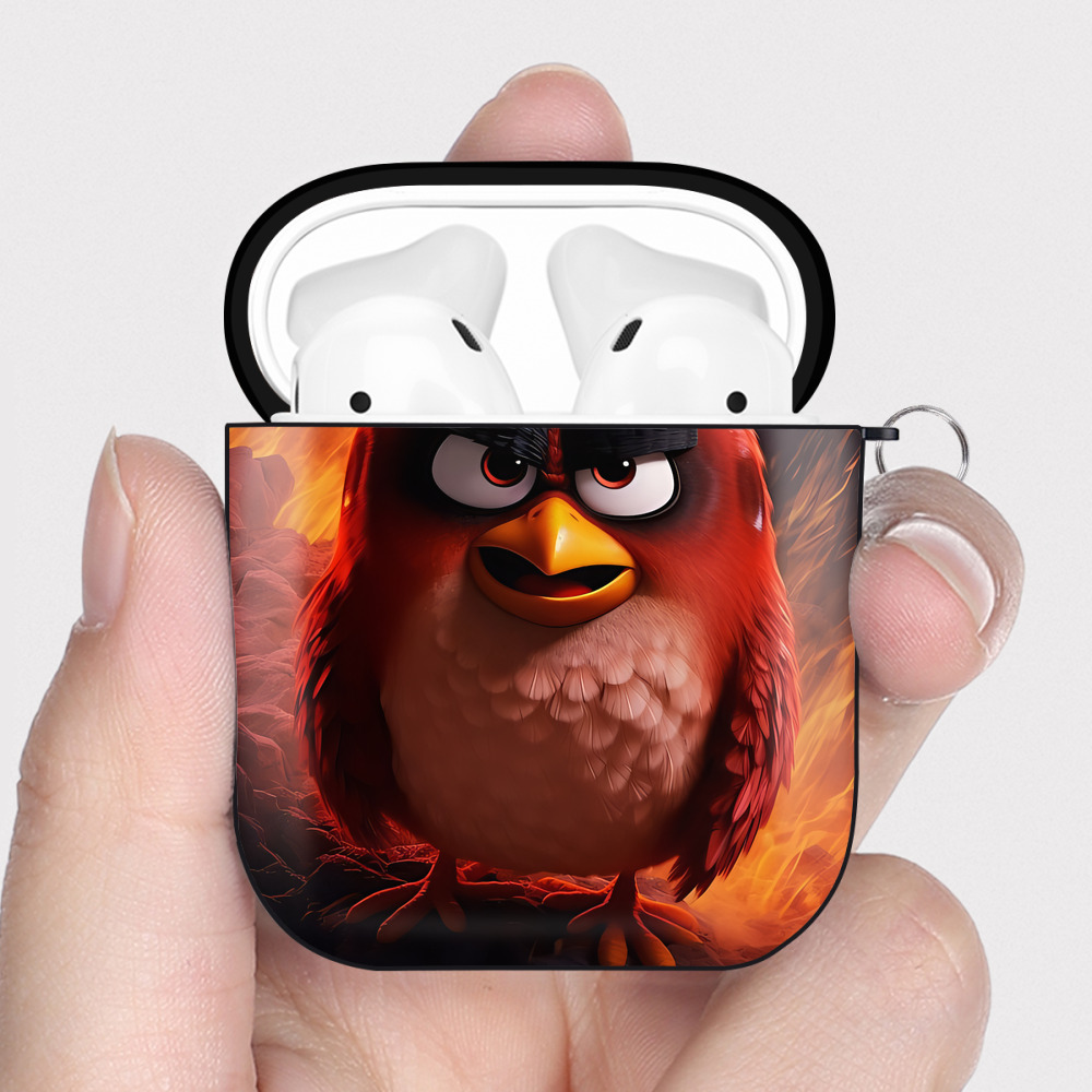 （画像用） Angry Birds アングリーバード AirPods 第2世代保護ケース ハードシェル ブラック 耐衝撃・防指紋・カラビナ付き