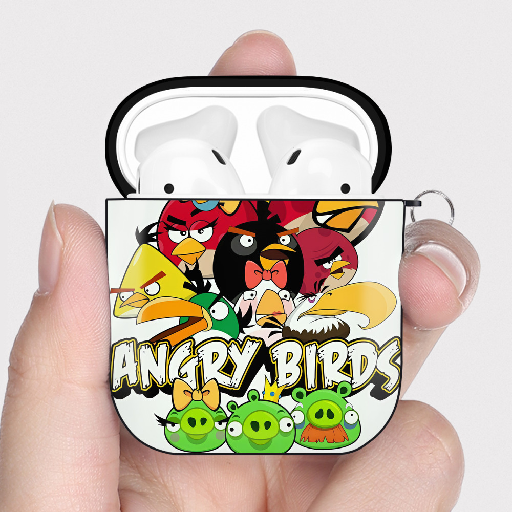 （画像用） Angry Birds アングリーバード AirPods 第2世代保護ケース ハードシェル ブラック 耐衝撃・防指紋・カラビナ付き