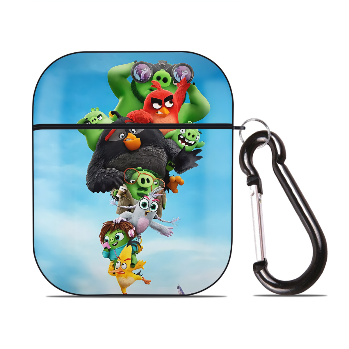（画像用） Angry Birds アングリーバード AirPods 第2世代保護ケース ハードシェル ブラック 耐衝撃・防指紋・カラビナ付き