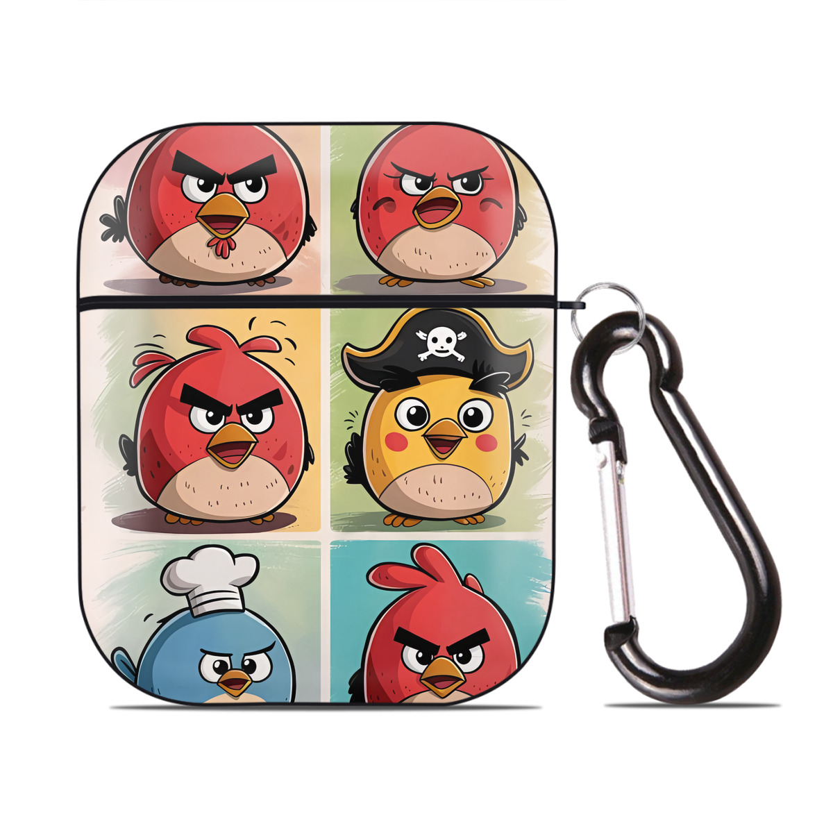 （画像用） Angry Birds アングリーバード AirPods 第2世代保護ケース ハードシェル ブラック 耐衝撃・防指紋・カラビナ付き