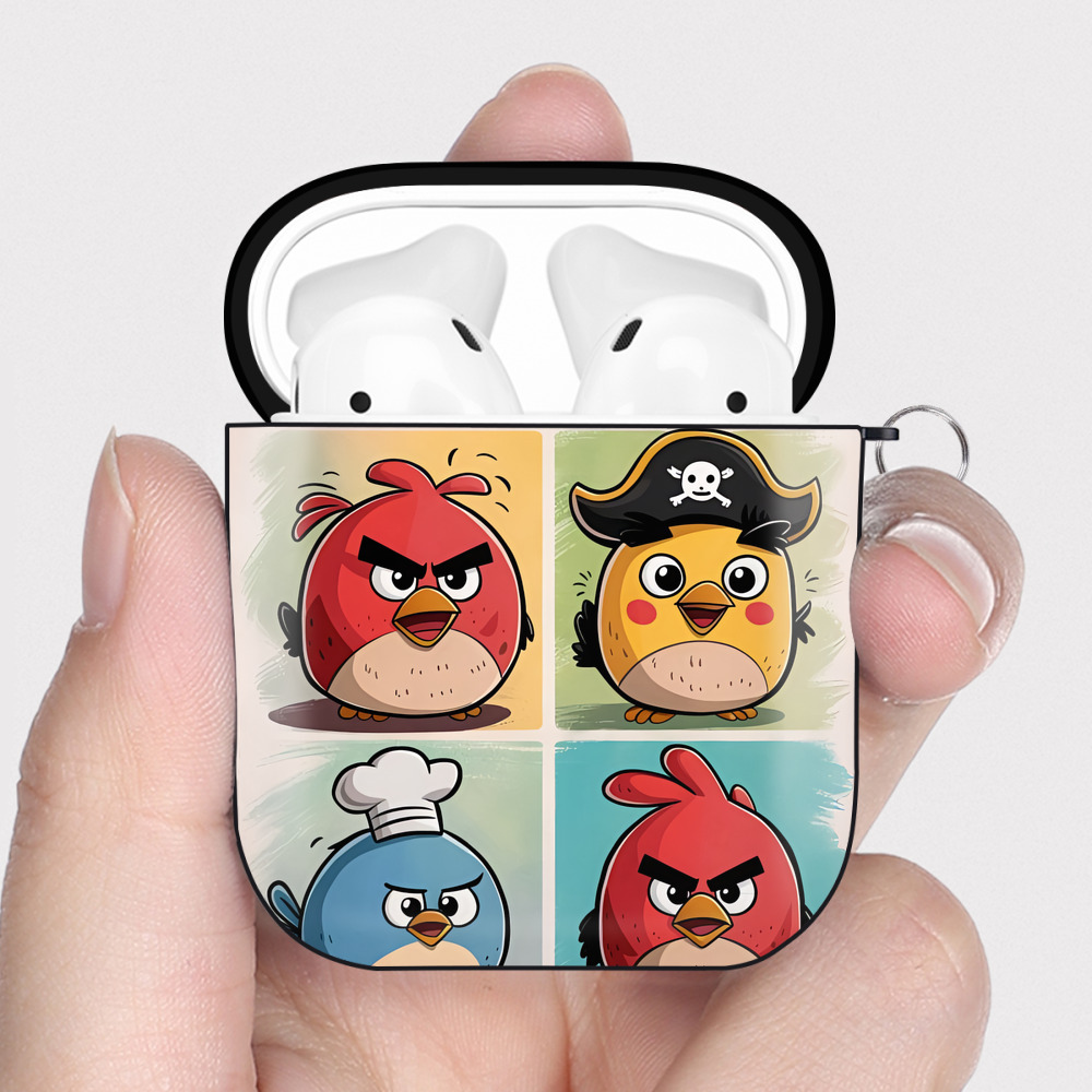 （画像用） Angry Birds アングリーバード AirPods 第2世代保護ケース ハードシェル ブラック 耐衝撃・防指紋・カラビナ付き