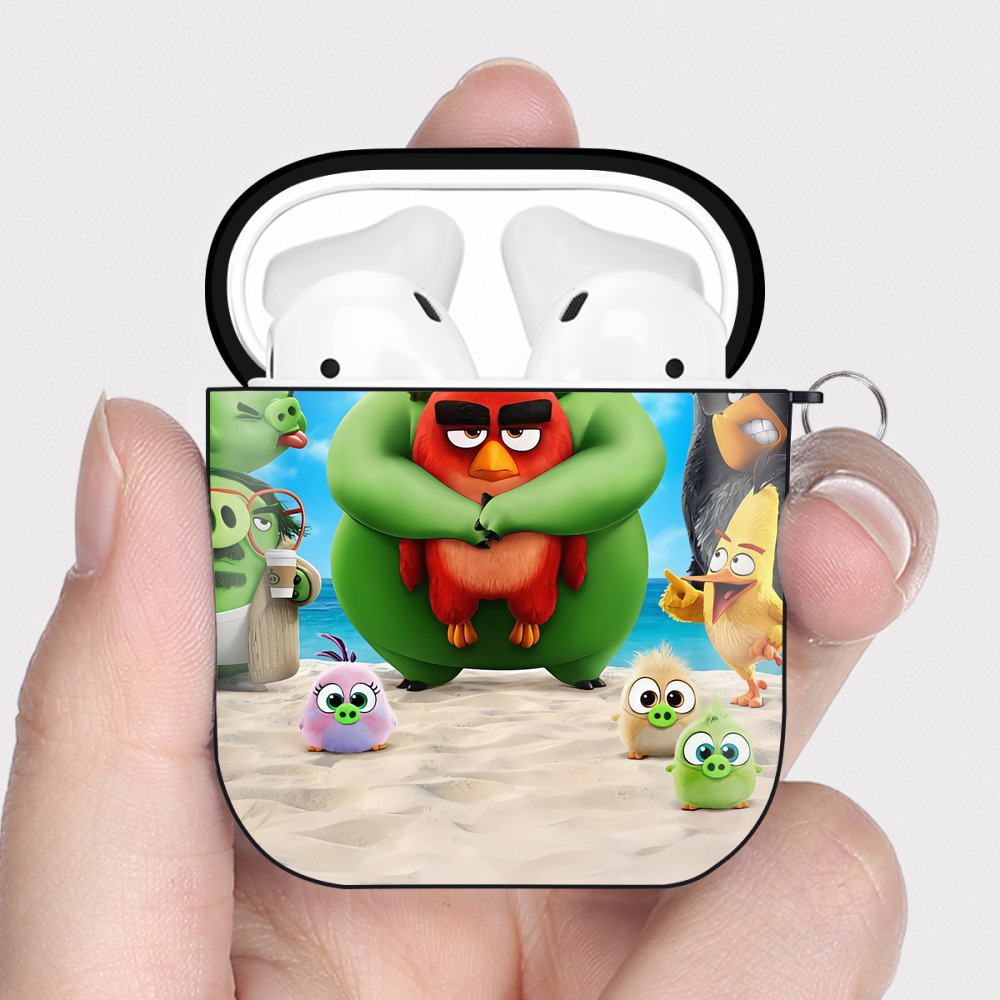 （画像用） Angry Birds アングリーバード AirPods 第2世代保護ケース ハードシェル ブラック 耐衝撃・防指紋・カラビナ付き