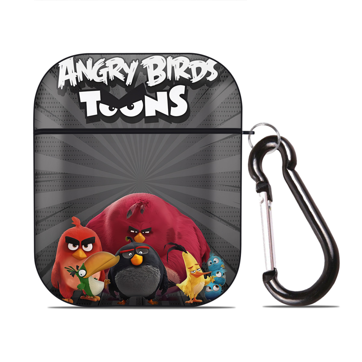 （画像用） Angry Birds アングリーバード AirPods 第2世代保護ケース ハードシェル ブラック 耐衝撃・防指紋・カラビナ付き