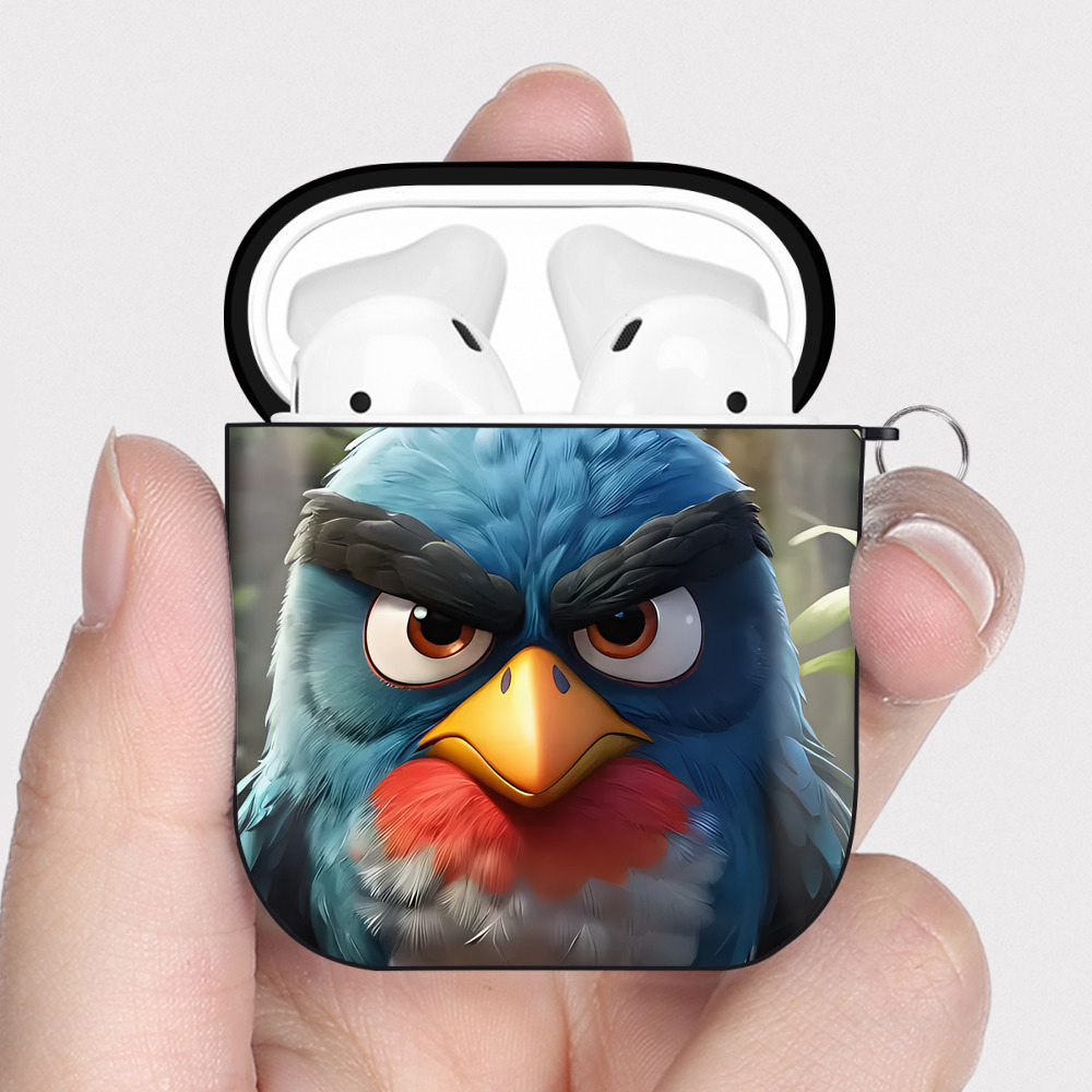 （画像用） Angry Birds アングリーバード AirPods 第2世代保護ケース ハードシェル ブラック 耐衝撃・防指紋・カラビナ付き