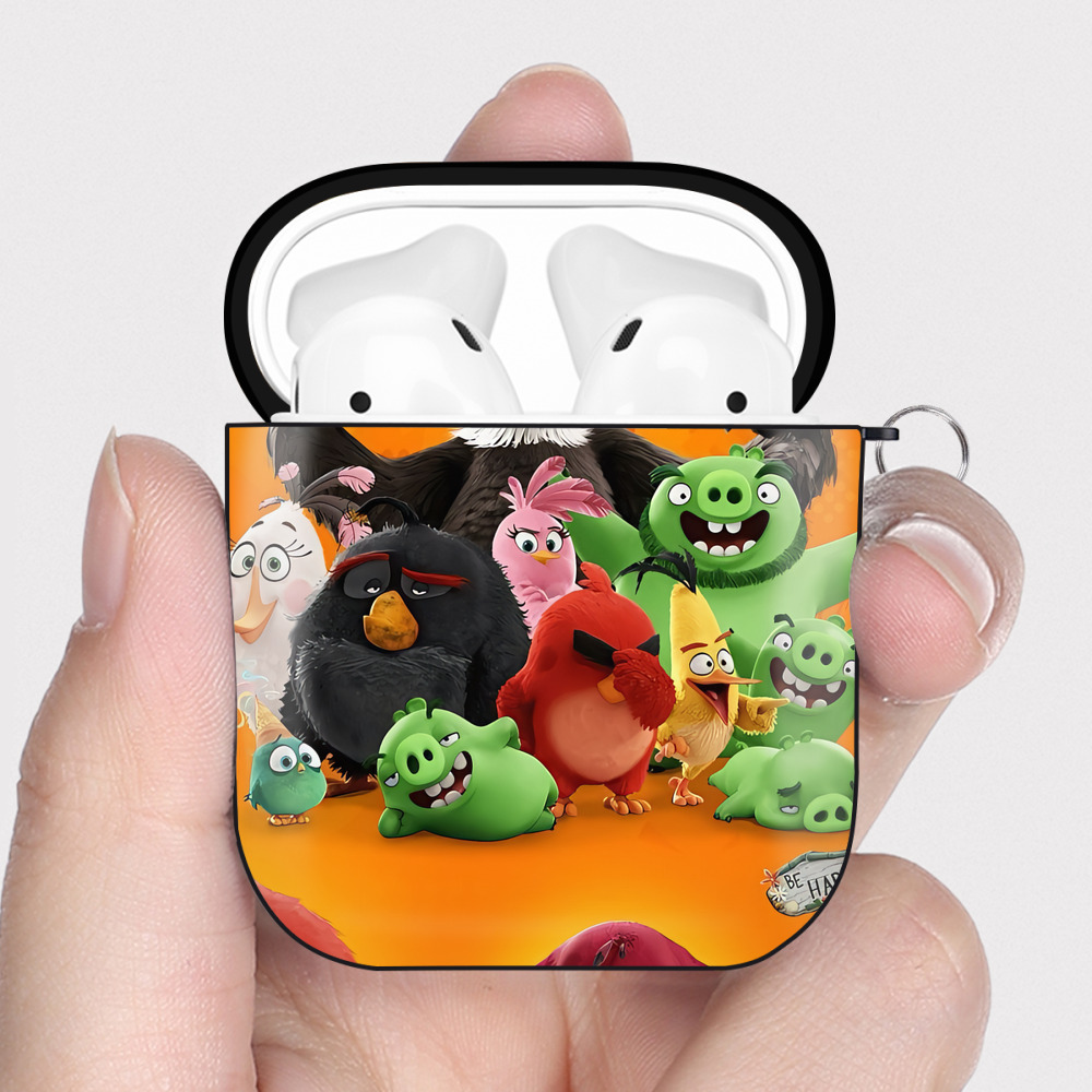（画像用） Angry Birds アングリーバード AirPods 第2世代保護ケース ハードシェル ブラック 耐衝撃・防指紋・カラビナ付き