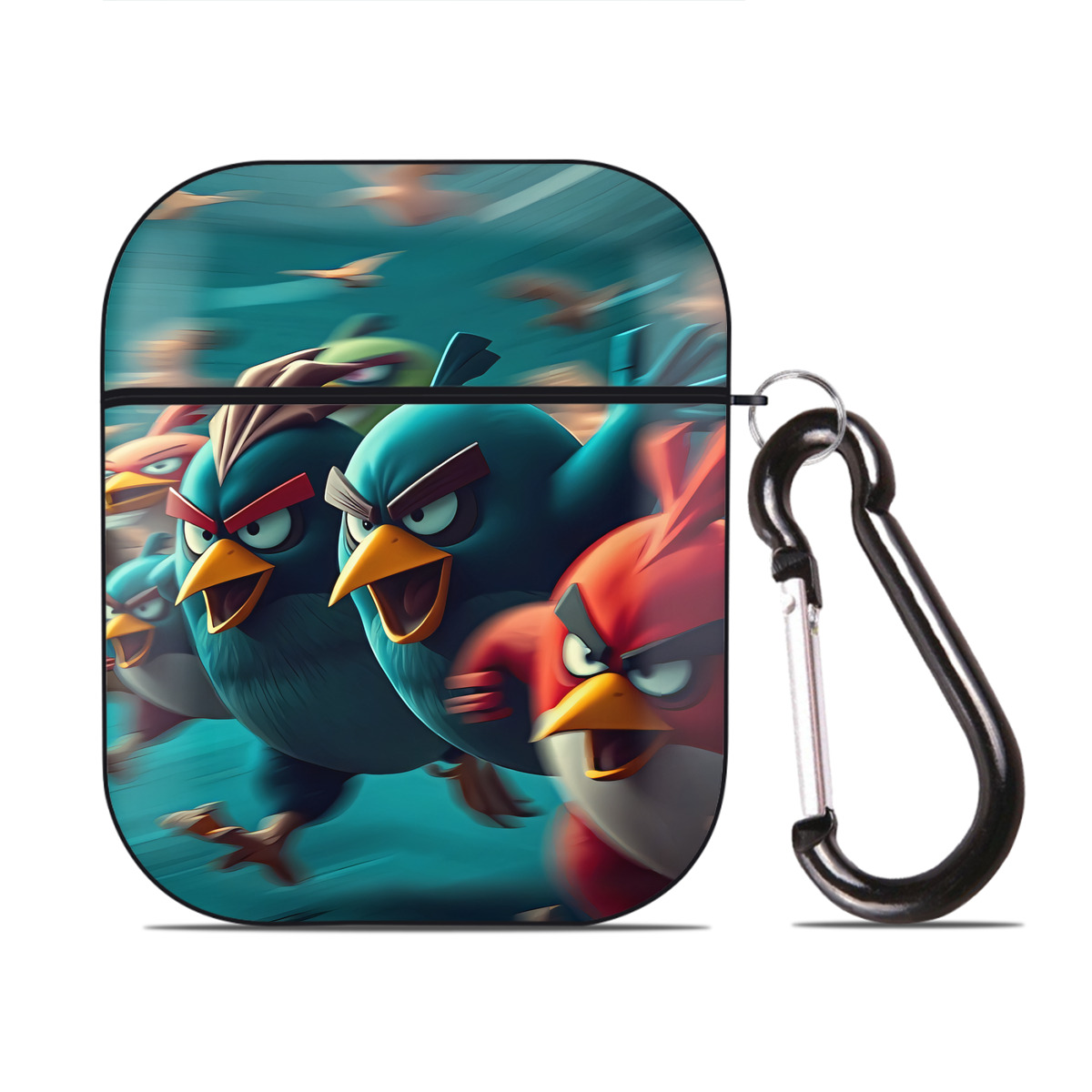 （画像用） Angry Birds アングリーバード AirPods 第2世代保護ケース ハードシェル ブラック 耐衝撃・防指紋・カラビナ付き