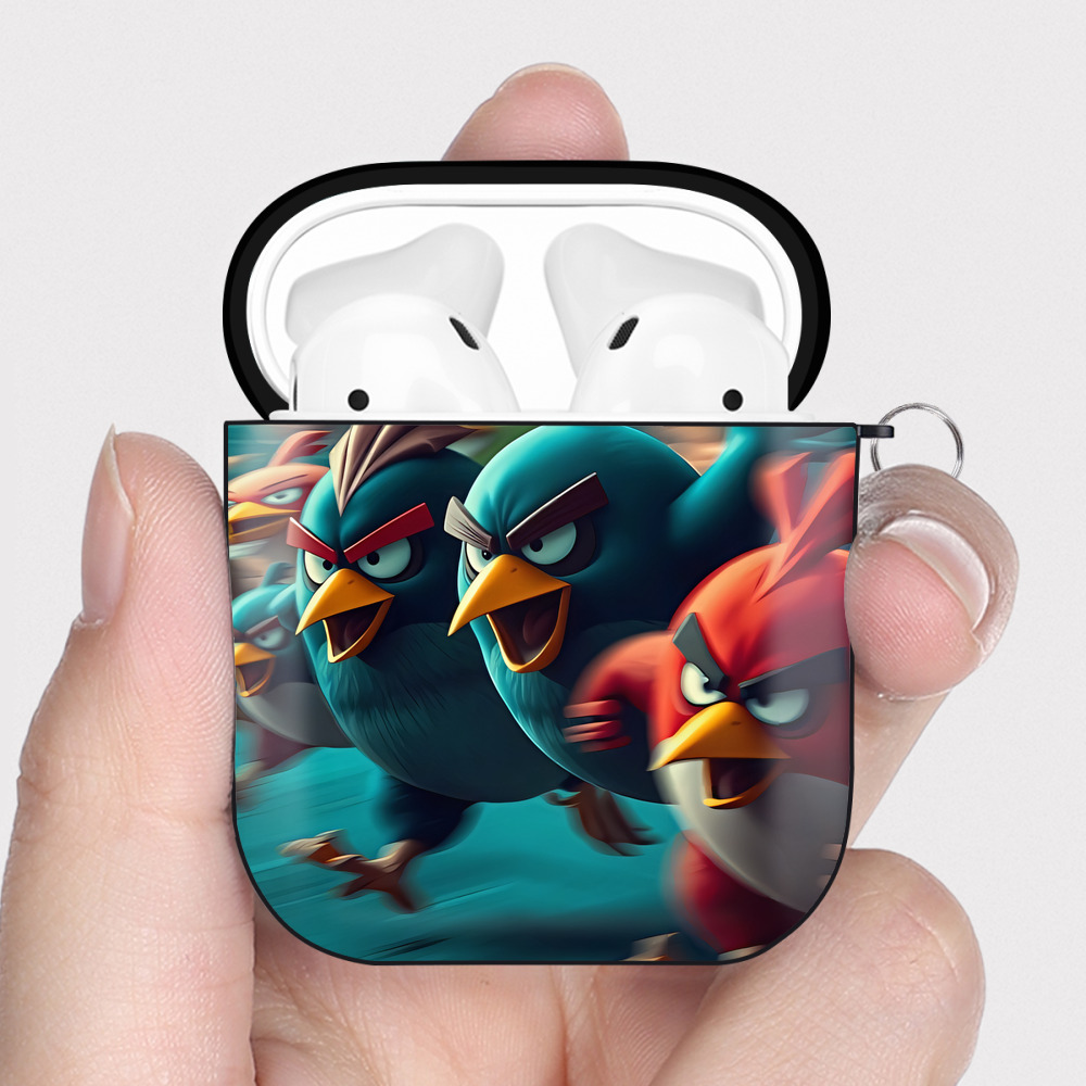 （画像用） Angry Birds アングリーバード AirPods 第2世代保護ケース ハードシェル ブラック 耐衝撃・防指紋・カラビナ付き