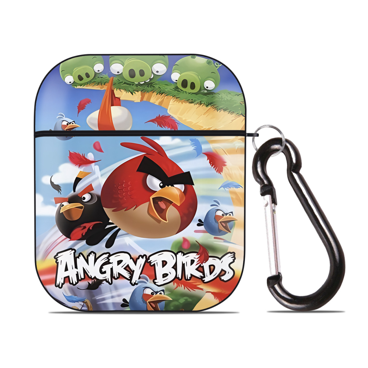 （画像用） Angry Birds アングリーバード AirPods 第2世代保護ケース ハードシェル ブラック 耐衝撃・防指紋・カラビナ付き