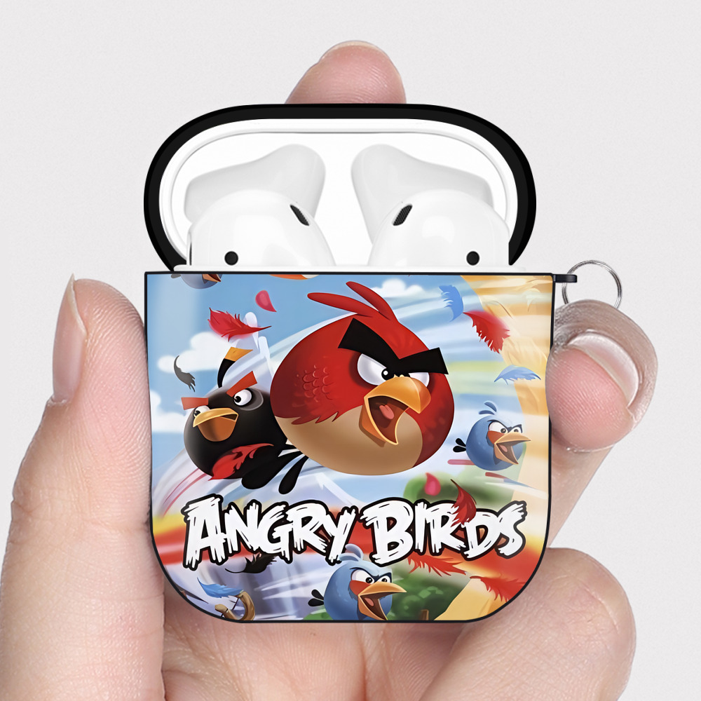（画像用） Angry Birds アングリーバード AirPods 第2世代保護ケース ハードシェル ブラック 耐衝撃・防指紋・カラビナ付き