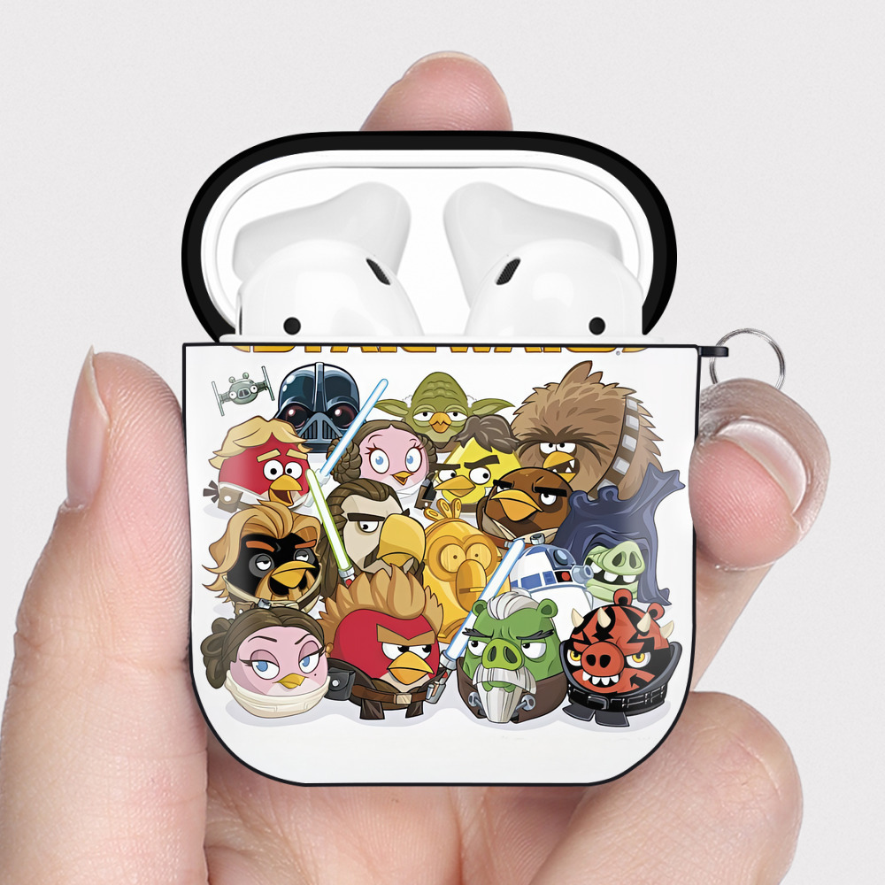 （画像用） Angry Birds アングリーバード AirPods 第2世代保護ケース ハードシェル ブラック 耐衝撃・防指紋・カラビナ付き