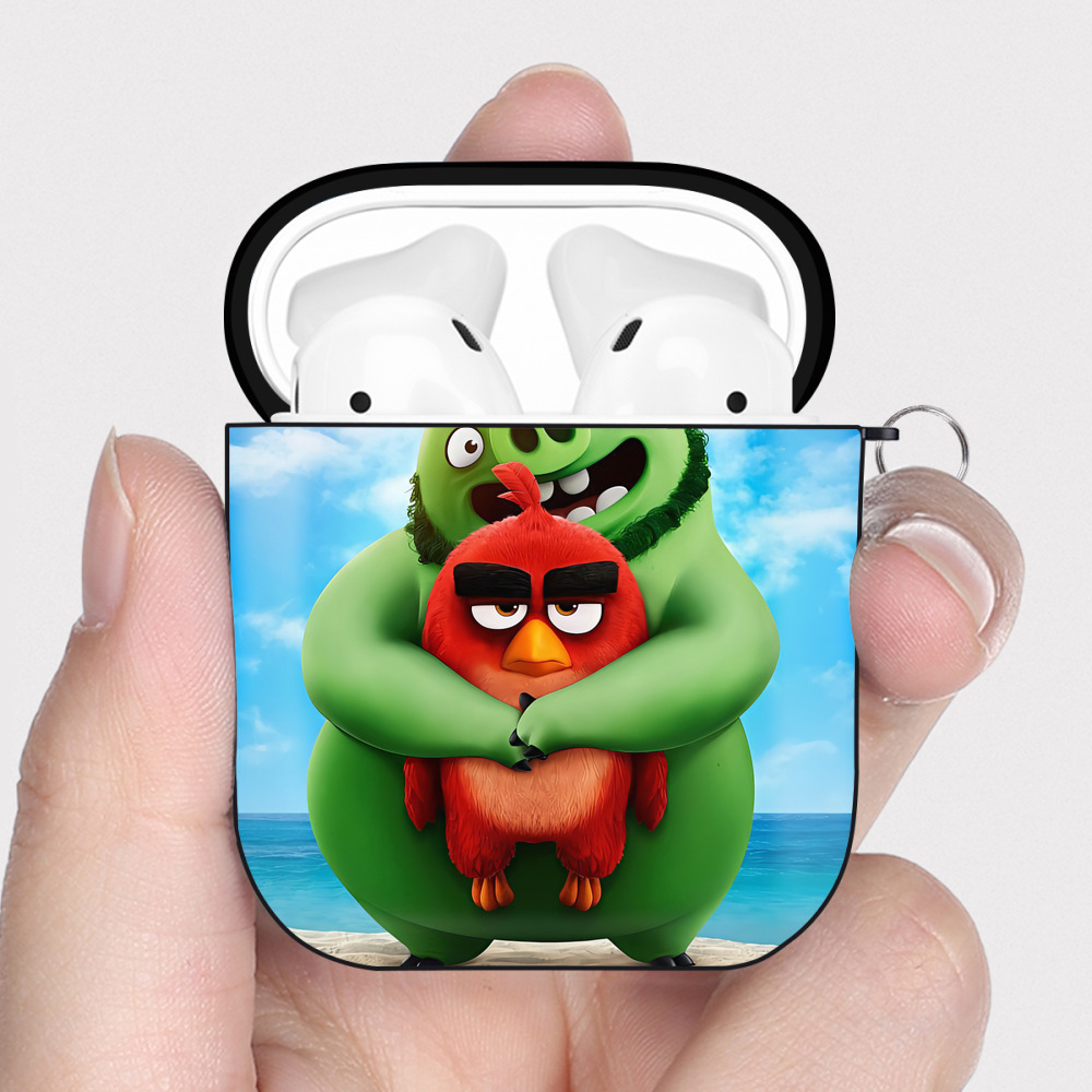 （画像用） Angry Birds アングリーバード AirPods 第2世代保護ケース ハードシェル ブラック 耐衝撃・防指紋・カラビナ付き