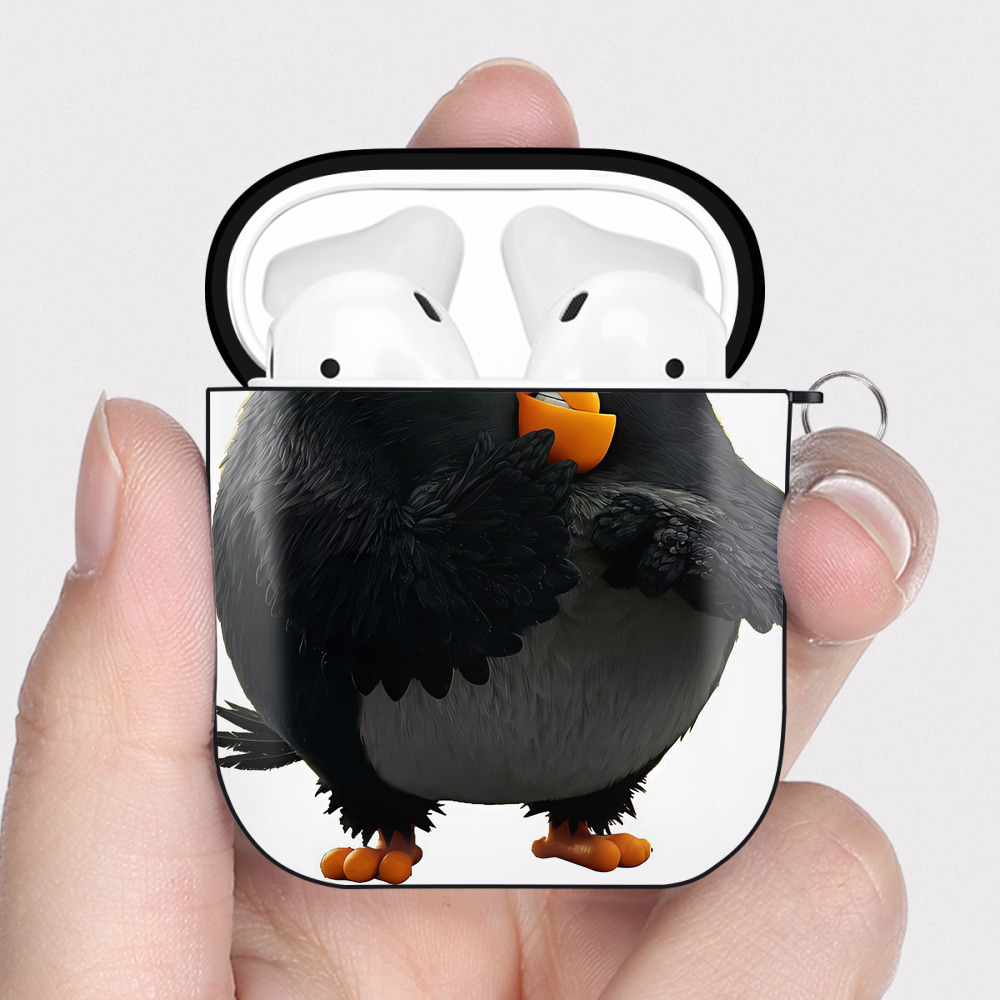 （画像用） Angry Birds アングリーバード AirPods 第2世代保護ケース ハードシェル ブラック 耐衝撃・防指紋・カラビナ付き