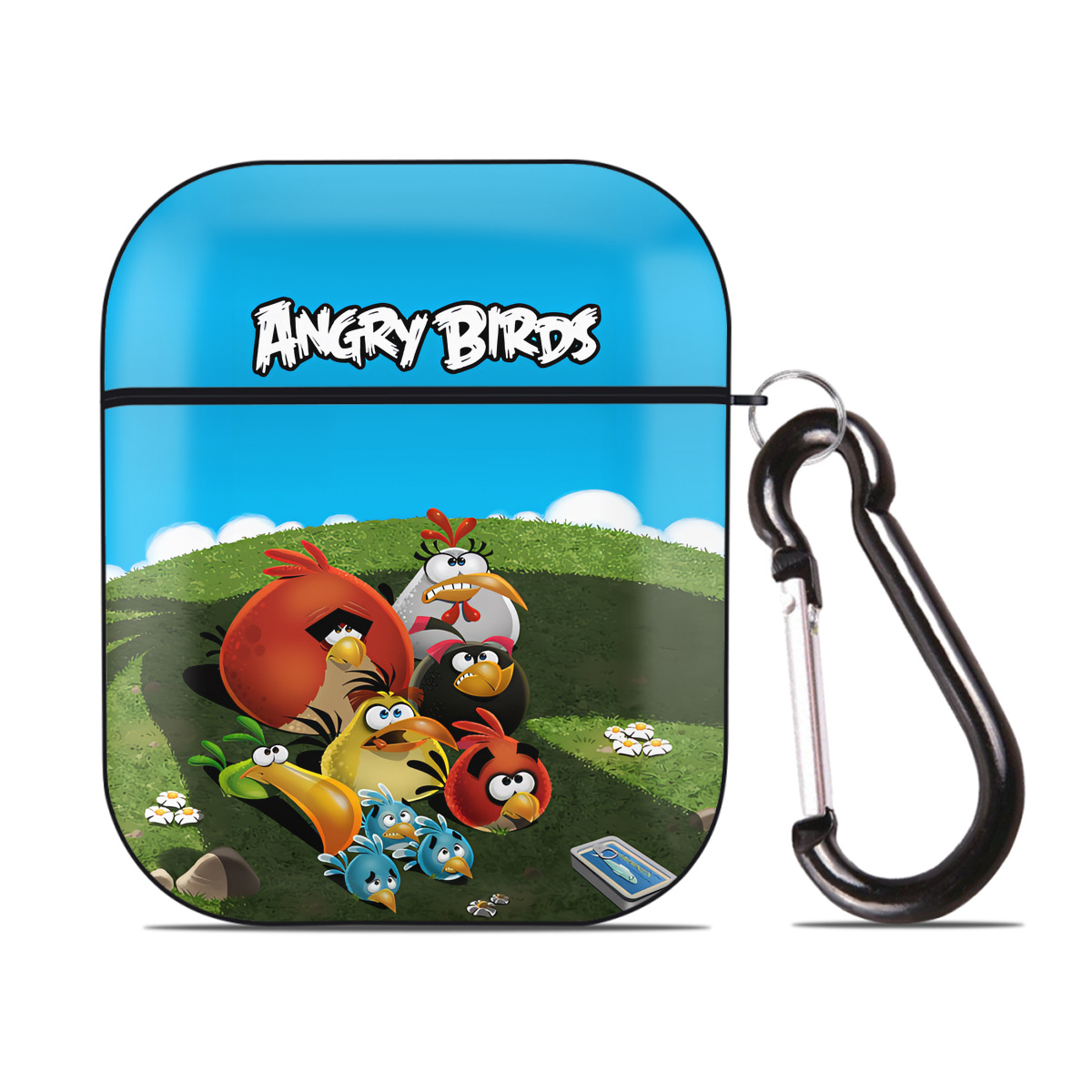 （画像用） Angry Birds アングリーバード AirPods 第2世代保護ケース ハードシェル ブラック 耐衝撃・防指紋・カラビナ付き