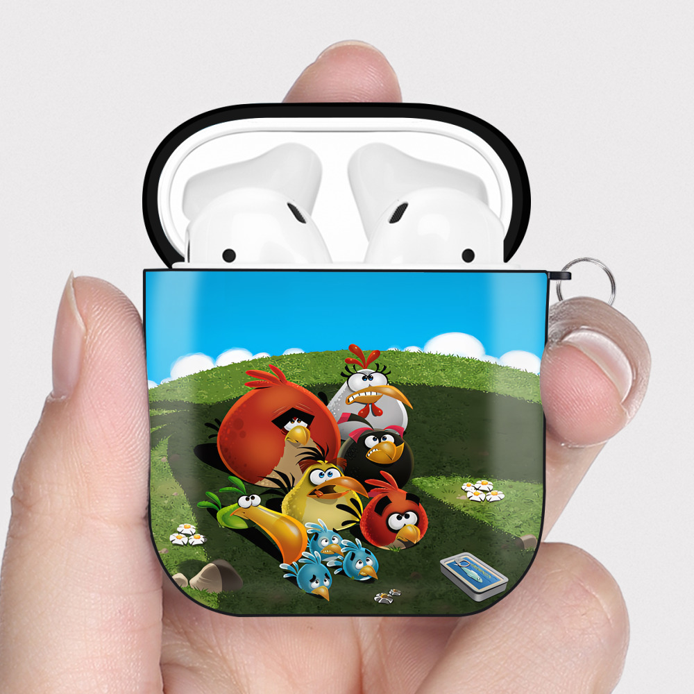 （画像用） Angry Birds アングリーバード AirPods 第2世代保護ケース ハードシェル ブラック 耐衝撃・防指紋・カラビナ付き