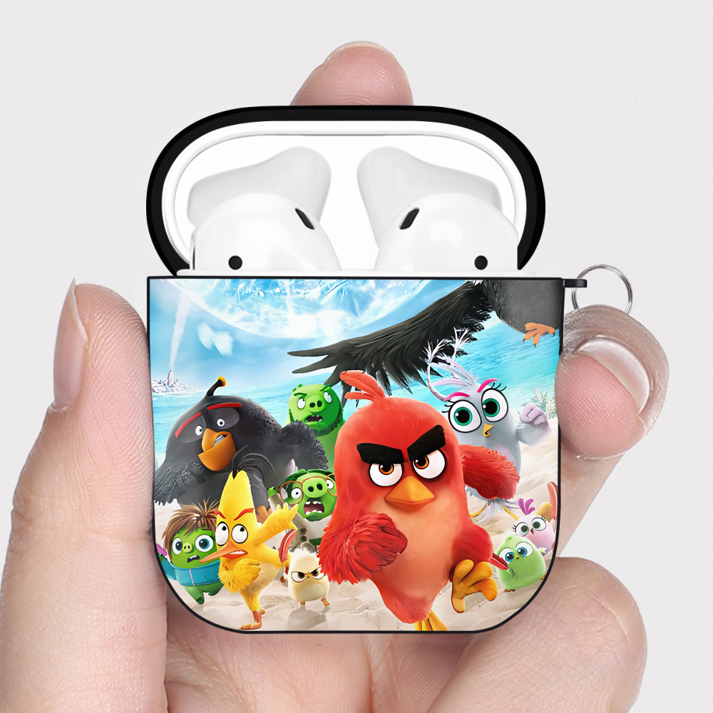 （画像用） Angry Birds アングリーバード AirPods 第2世代保護ケース ハードシェル ブラック 耐衝撃・防指紋・カラビナ付き