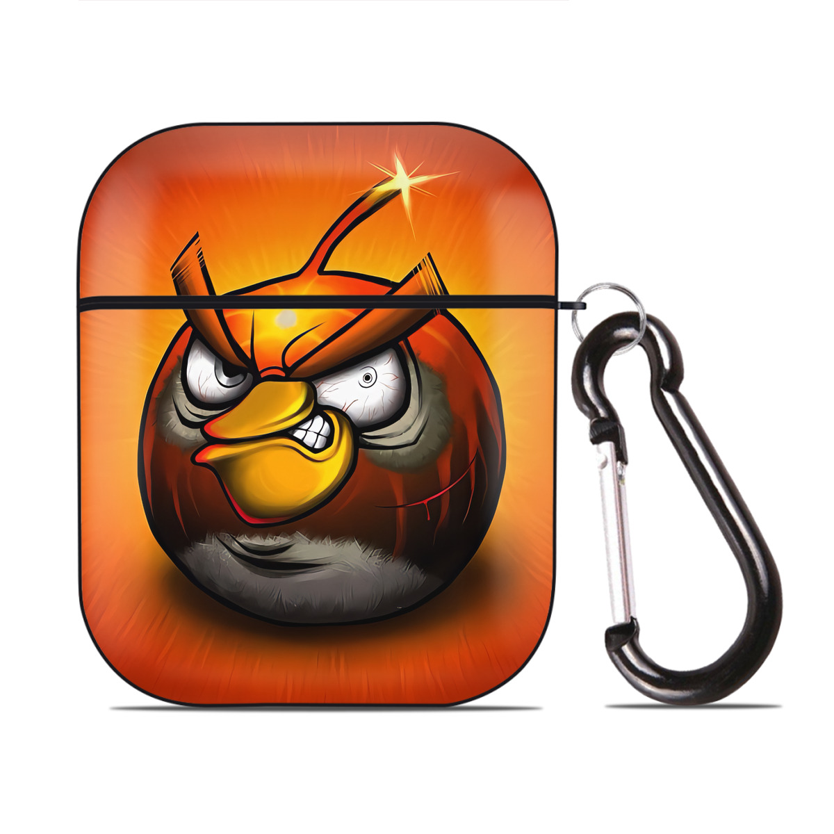 （画像用） Angry Birds アングリーバード AirPods 第2世代保護ケース ハードシェル ブラック 耐衝撃・防指紋・カラビナ付き